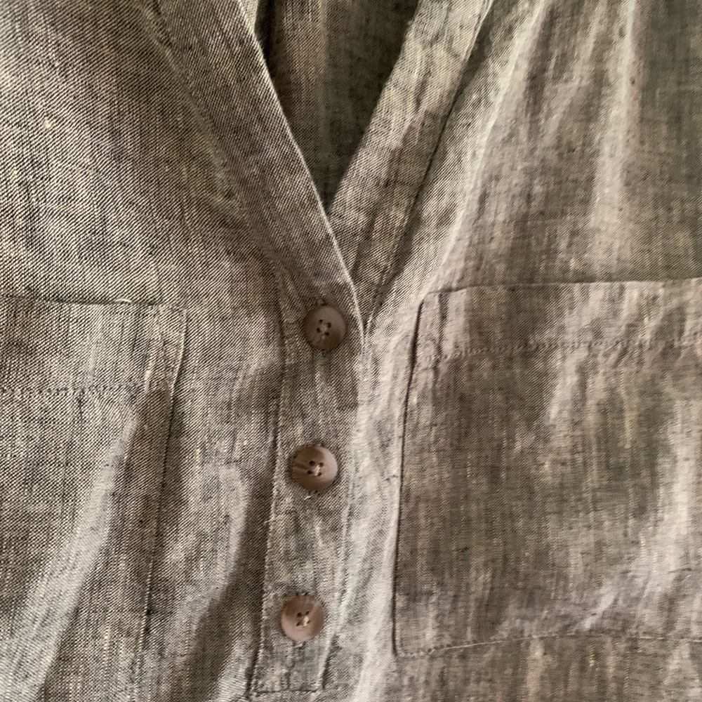 Andrea Jovine Linen Black Cream Pocket Blouse Size Large - Picture 10 of 12